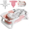 Foldable Baby Bath Tub with Bath Cushion Infant Tub with Thermometer Non-Slip Collapsible Baby Bathtub Newborn to Toddler