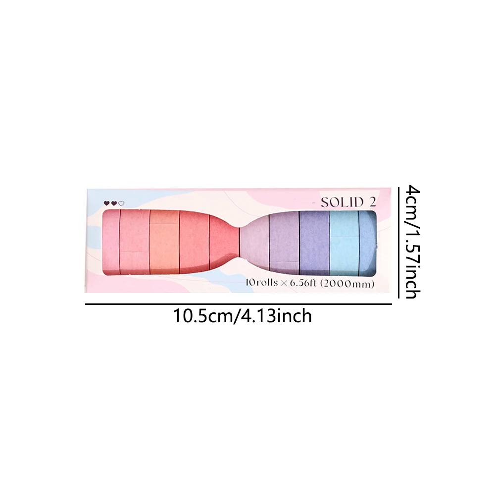 Colorful Slim Solid Color Washi Tape Set DIY Decorative Masking Tape Wrapping Scrapbooking Journaling Supplies 10 Rolls