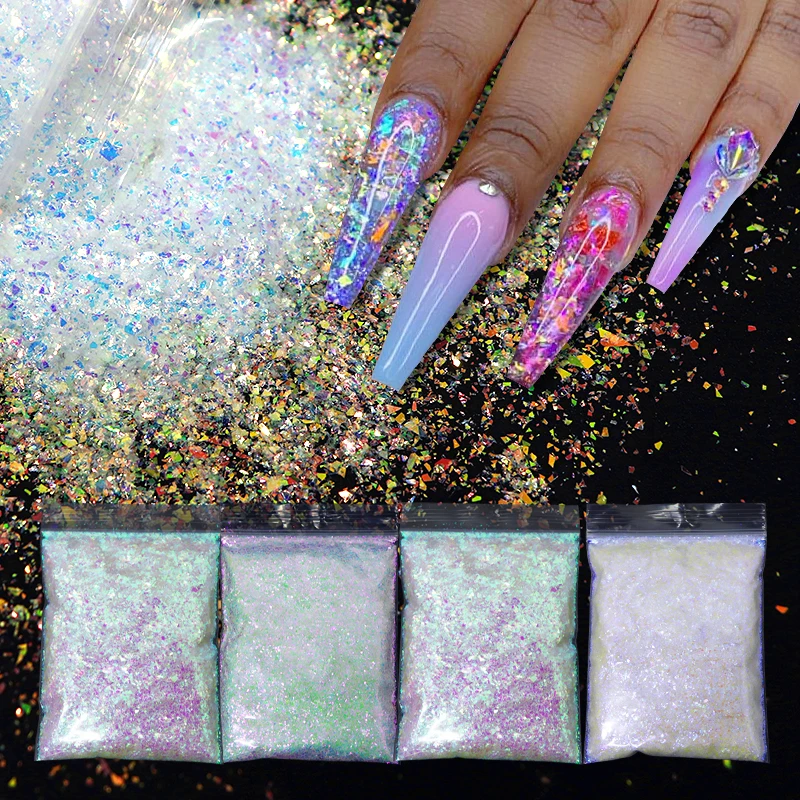 

4 Pcs 50G AB Irregular Nail Sequins Iridescent Chunky Glitter Flakes Sparkly Paillettes Kit For Nail Art Decorations Accessories