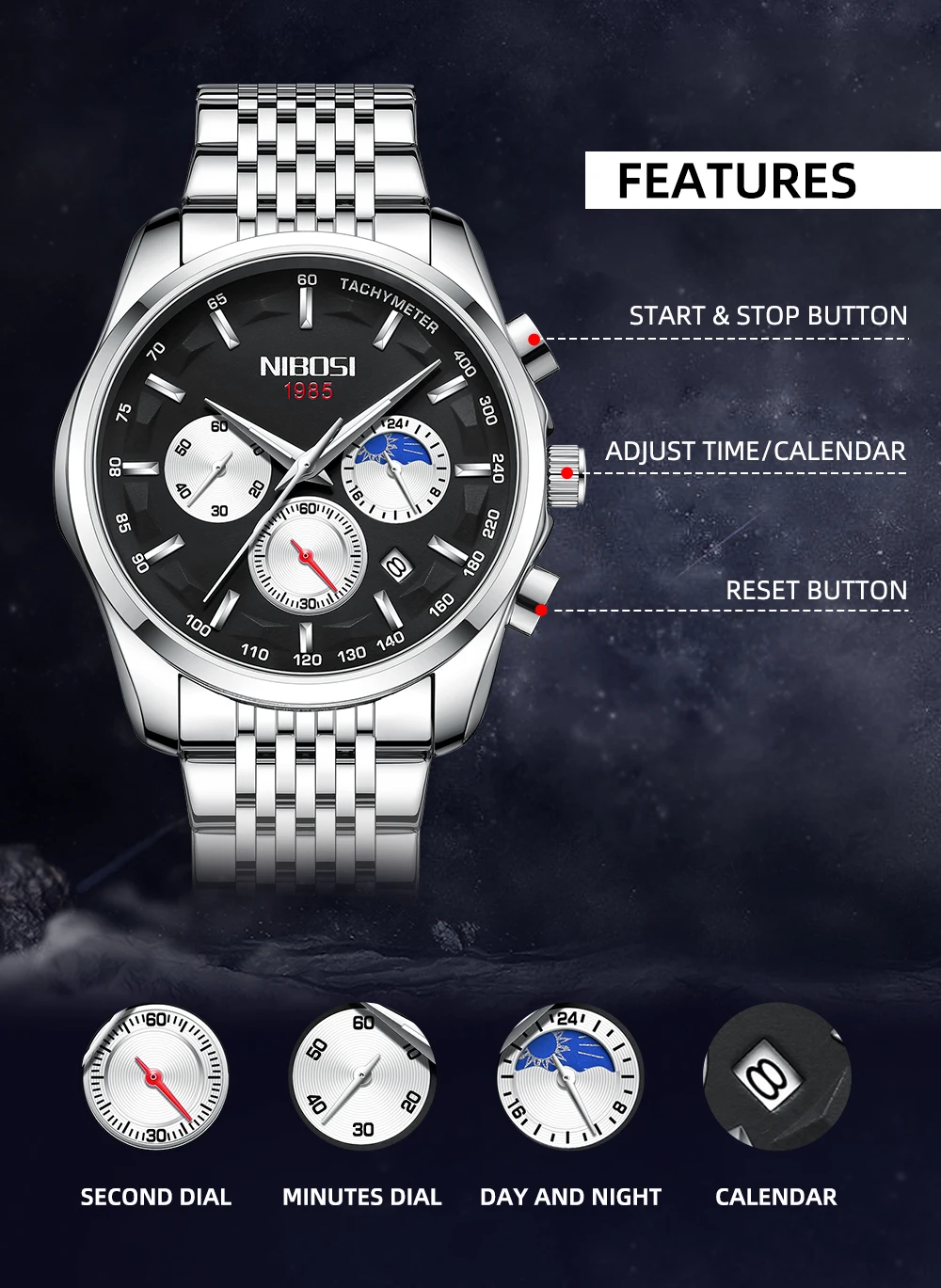 NIBOSI 2022 Relogio Masculino Fashion Brand Luxury Mens Watches Stainless Steel Waterproof Sports Quartz Men Watch For Gift Box