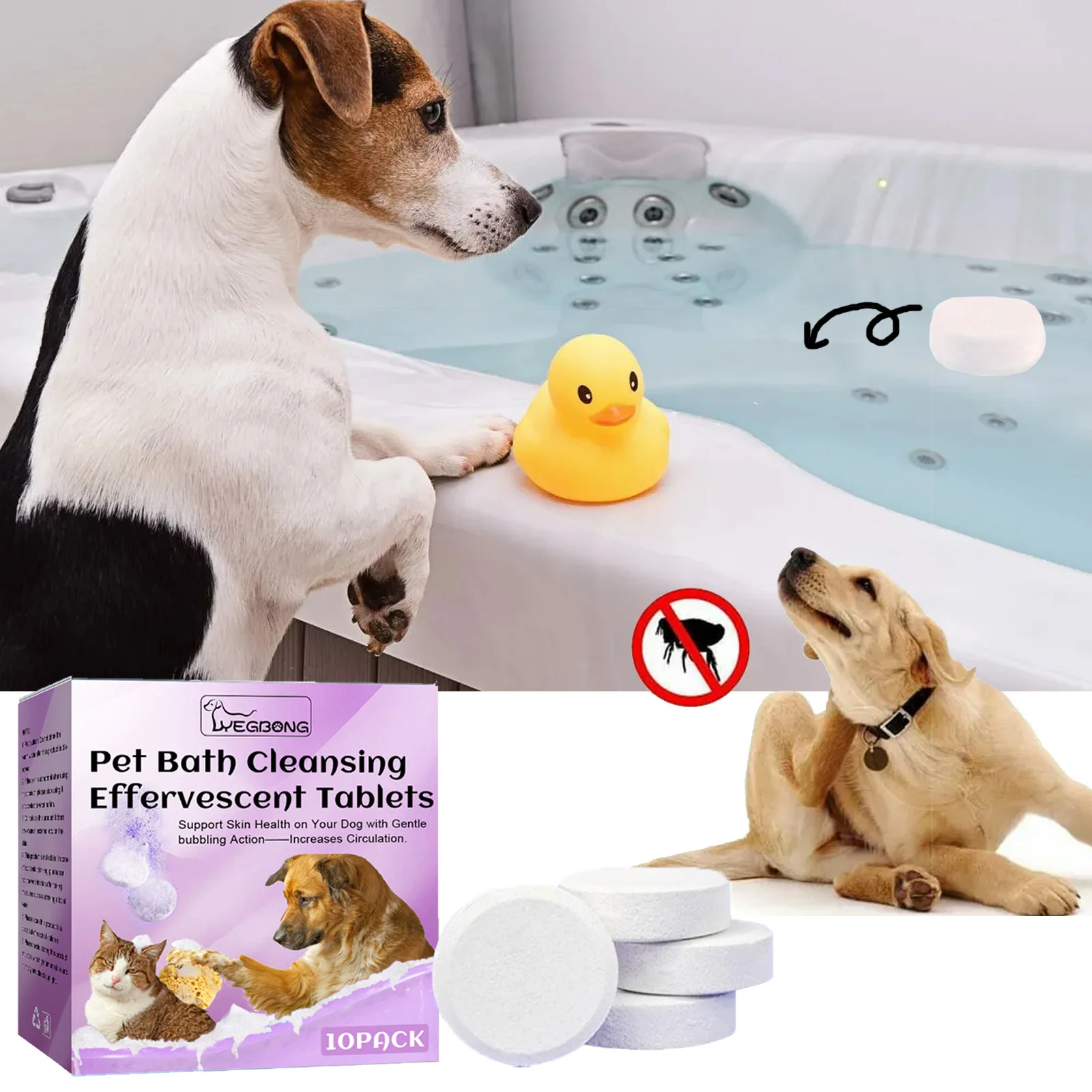 Pet Bath Cleansing Effervescent Tablets Dog Shampoo Clean and Smooth
