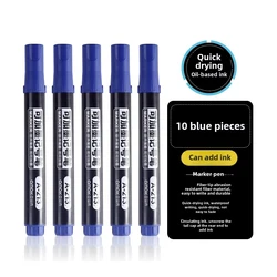 Versatile Permanent Oil - Based Marker Set - Black, Red, Blue - Ideal (Blue - 10 Pcs)