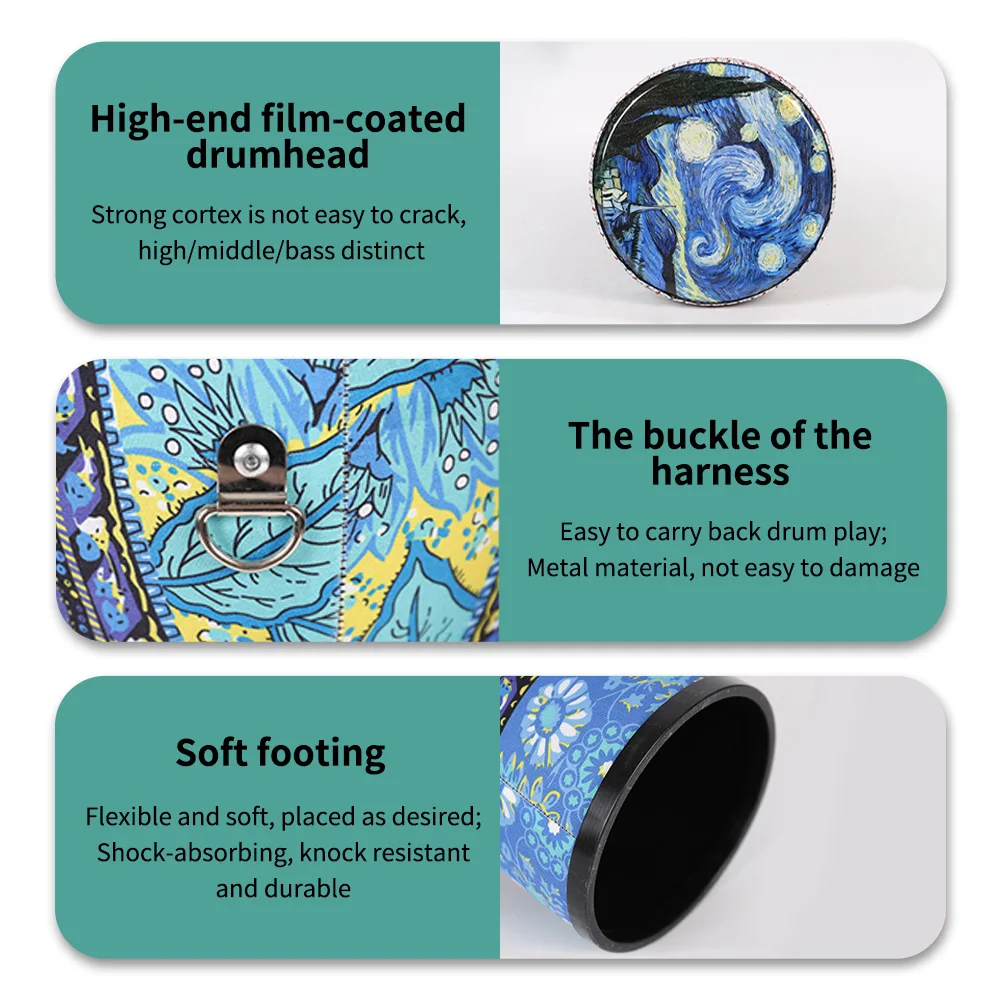 African Hand Drum 8 Inch Portable Djembe Drum Percussion Instrument with Colorful Art Patterns for Children Light Tambourine