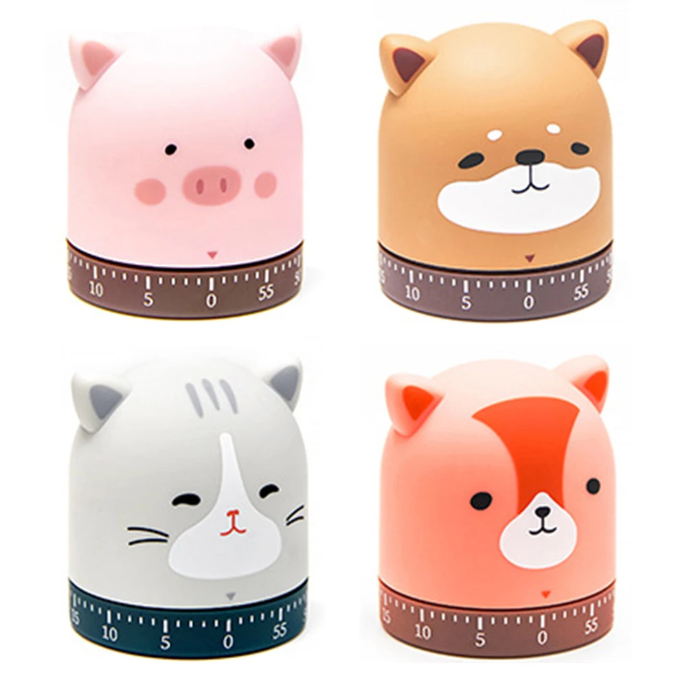 Animal Mechanical Timer Cute Pig Dog Cat Fox Children's Time Manager Student Learn Self-Discipline Remind Timer Kitchen Timer