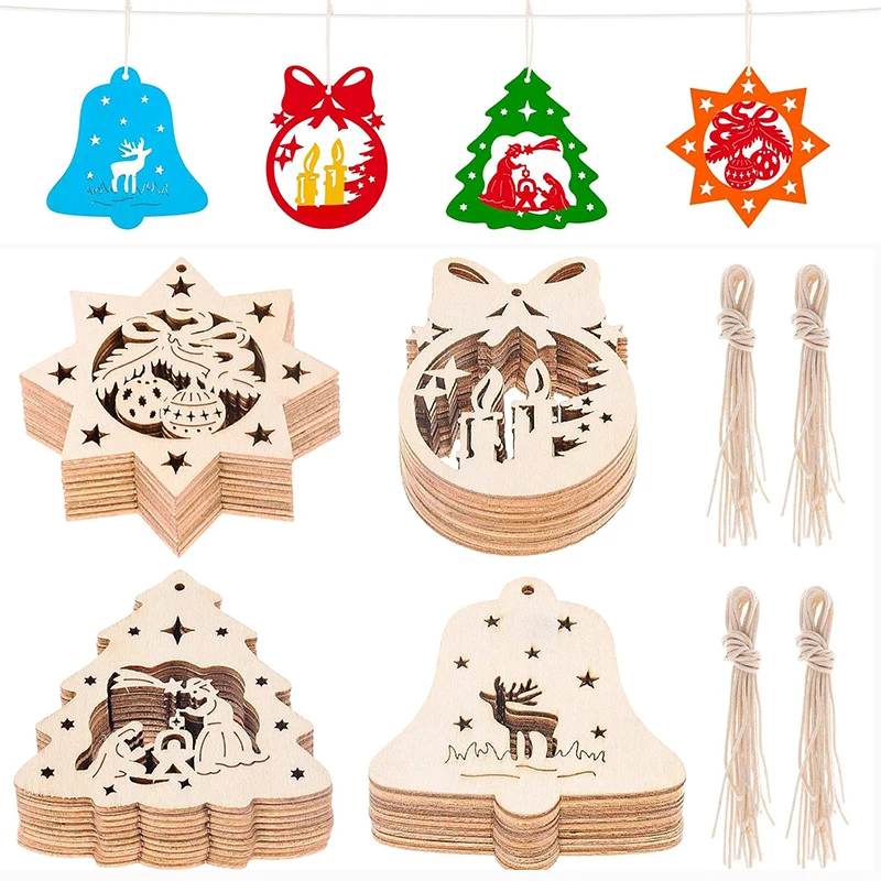 Description Picture 2 of item10Pcs Christmas Wooden Pendants Ornament Hollow Out Wooden Christmas Tree Pendants For DIY Crafts Christmas Decoration