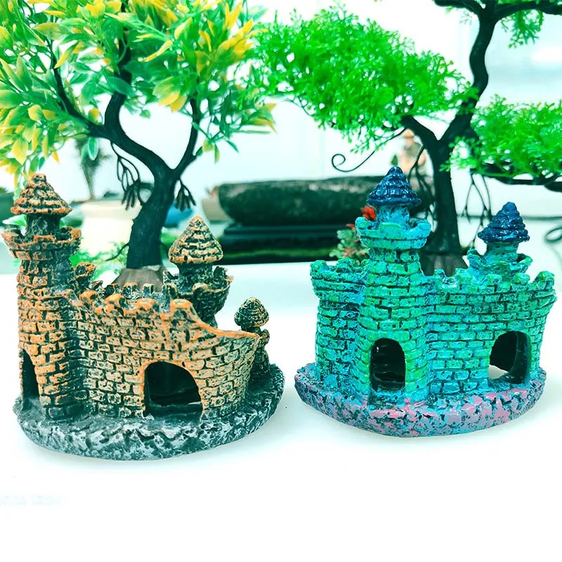 Hars Aquarium Oud Kasteel Decoratie Grot Architectuur Ornament voor Fish Tank Layout en Verfraaiing Veilig Zoetwater Zoutwater Aquaria biedt schuilplaatsen Visuele Interesse