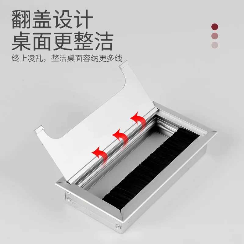 Cubierta De Agujero De Ojal De Cable De Alambre Rectangular De Critorio De Ma De Aleación De Aluminio, Puerto De Salida Con Cepillo Negro - AliExprs 13