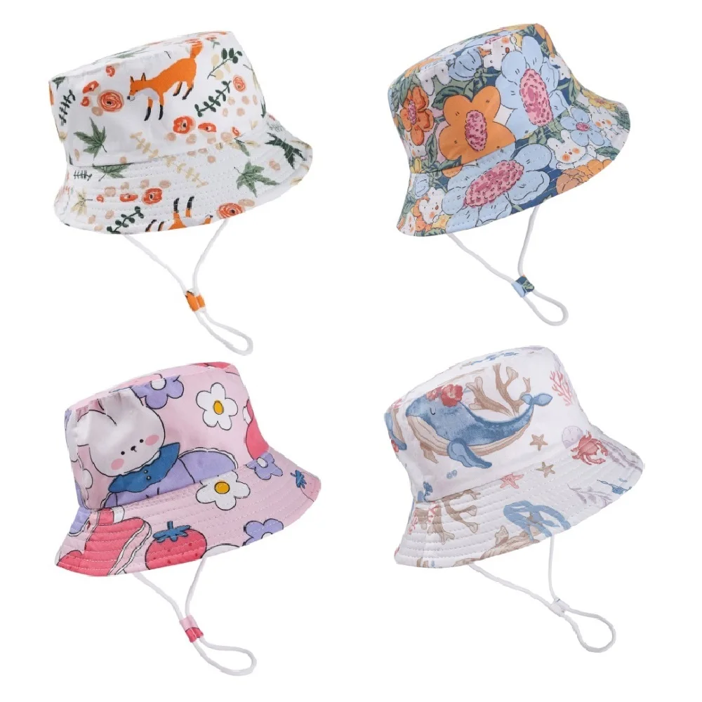 Summer Children Bucket Hats for Girls and Boys Beach Sun Cap Cartoon Autumn Kids Fisherman's Cap Outdoor Baby Sun Hat for Sun Hats