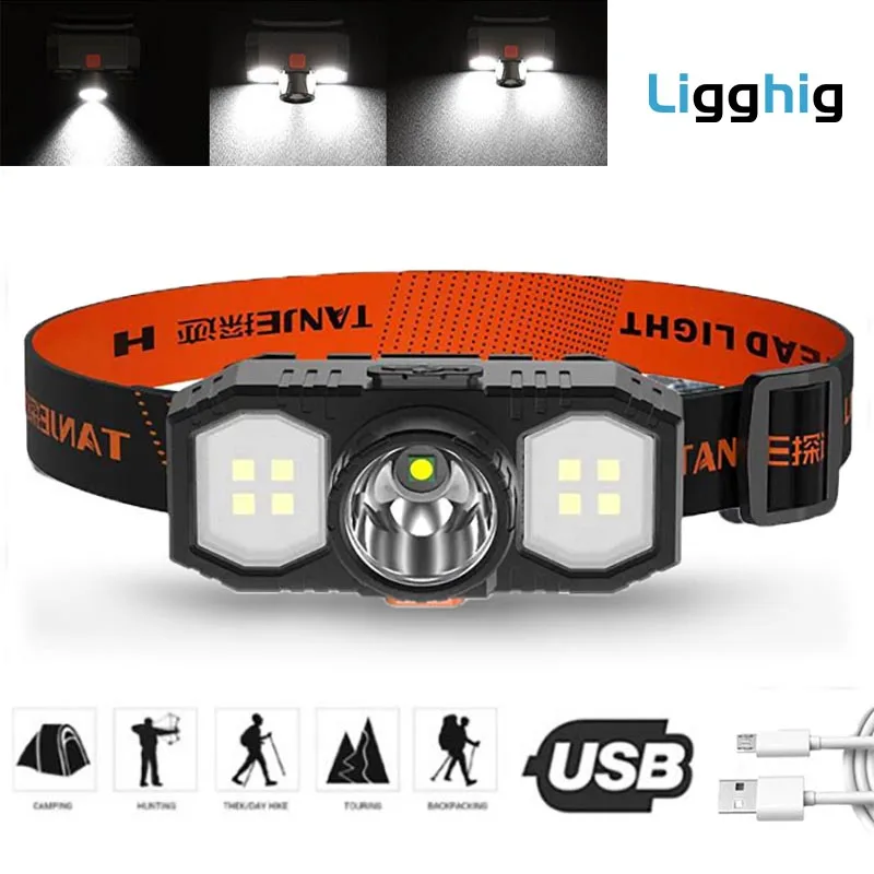 Portable USB Rechargeable LED Flashlight Powerful Headlamp Outdoor Super Bright Fishing Hiking Torch Head Lamp 18650 Battery