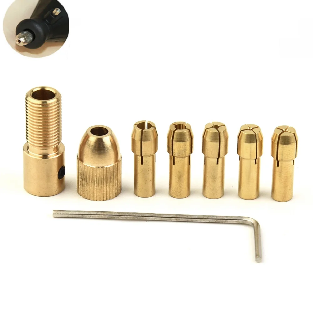 7pcs/set 2.35/3.17/4.05/5.05mm Brass Dremel Collet Mini Drill Chucks For Electric Motor Shaft Drill Bit Tool Drill Adapter 7pcs 2 2 35 3 17 4 05 5 05mm brass dremel collet mini drill chucks for electric motor shaft drill bit tool drill chuck adapter