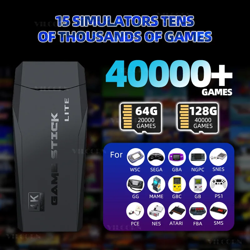 M8 Video Game Stick For Phone 4K HD Retro Game Console For PC/TV/Android 40000 Games 2.4G Dual Wireless Controller Kid Gift