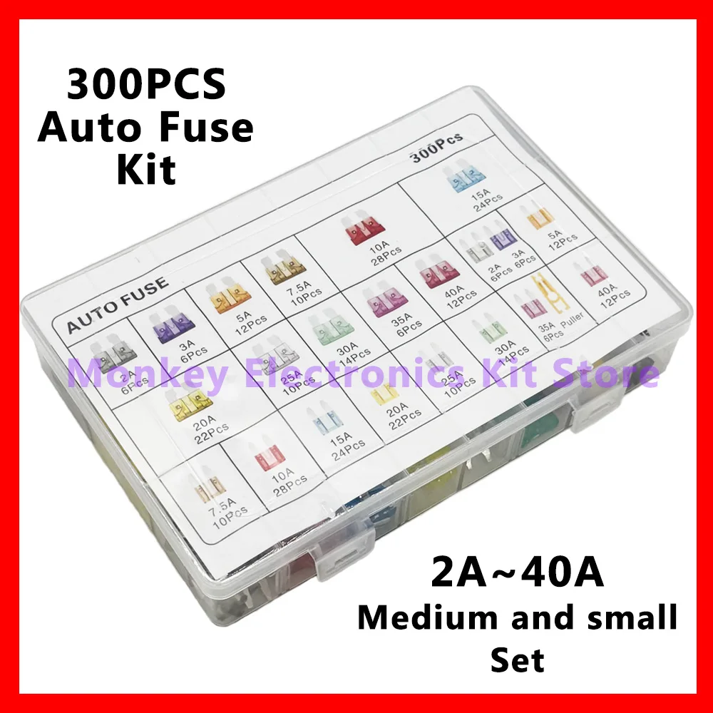 1 Set 300PCS Medium and small car Auto Fuse Kit 2A~40A 11 Types Car Fuse Assortment with Box Blade Type Assorted Kit