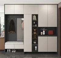 โมเดิร์นหรูหราไม้ห้องโถงกระจกเฟอร์นิเจอร์เก็บสมาร์ทชั้นวางรองเท้าตู้ PVC Lacquer อะคริลิค MDF รวมทั้งอ่างล้างจานบานพับก๊อกน้ํา 6