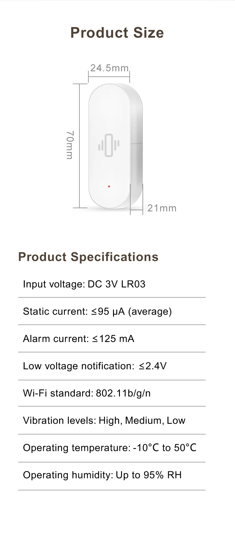 Tuya Smart Home WiFi Vibration Sensor Detection Smart Life APP Notification Real