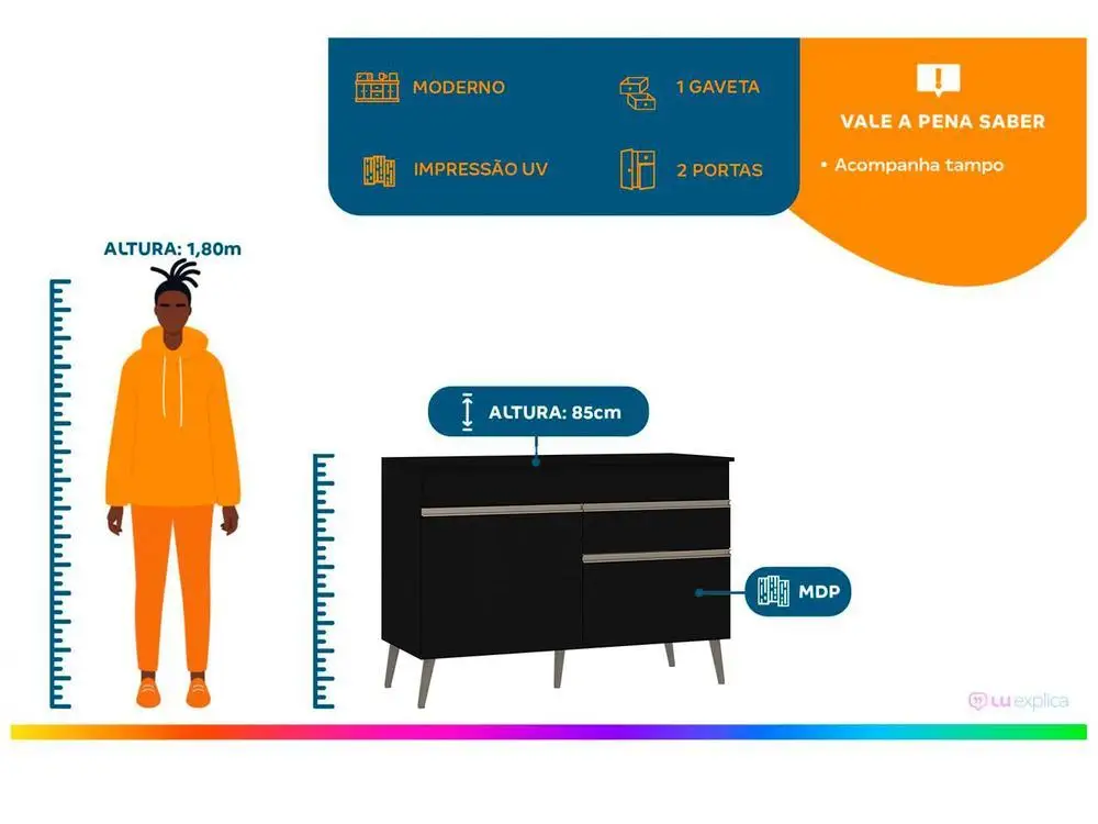 Balcão de Cozinha com Tampo para Pia Luciane 2