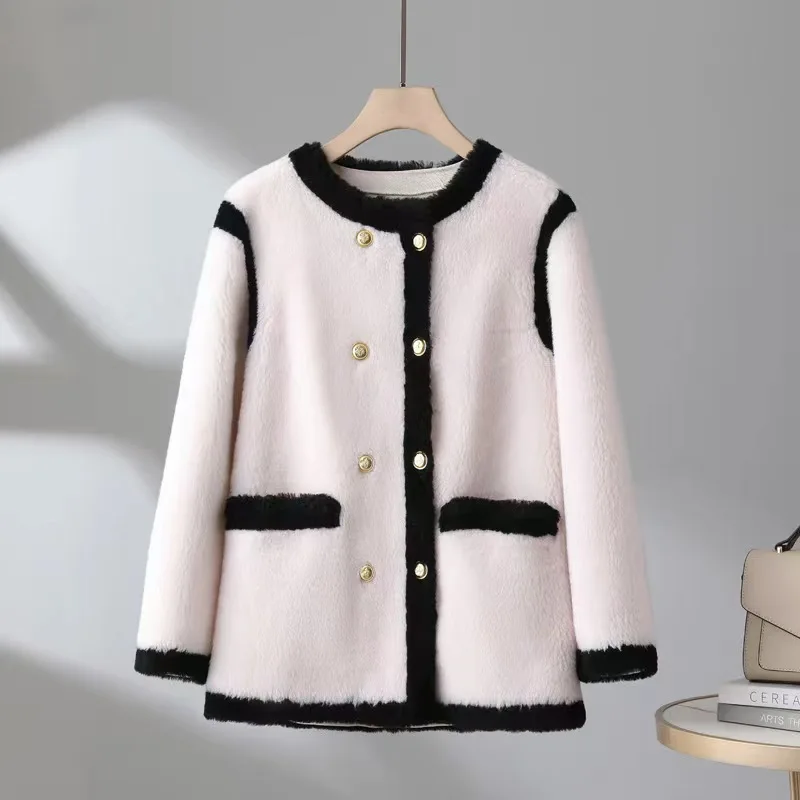 

2024 Winter New Small Fragrant Wind All Wool Pellet Sheep Cut Cashmere Coat Female Lamb Wool Fur One Fur Coat C853