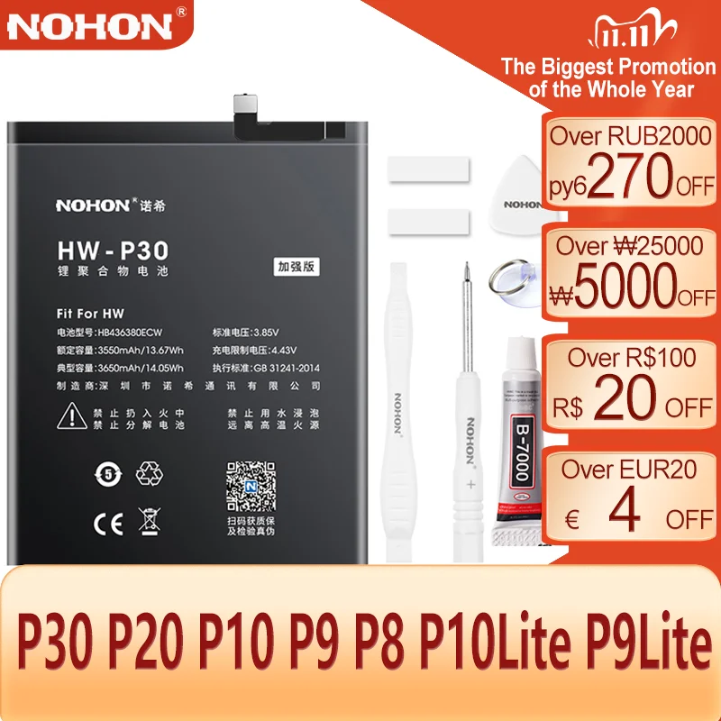 Batteria Nohon Per Huawei P30 P40 P20 V30Pro V10 V9 V8 X10 Ascend Mate 10 9 8 7 Lite 20Pro View Honor I 20 8X Enjoy Muslimate