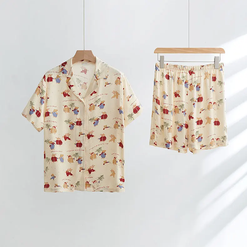 

Spring and Autumn Newest Sleepwear Women's Cotton Viscose Pajamas Set with Rabbit Print Loose Pijama for Women Sleepwear