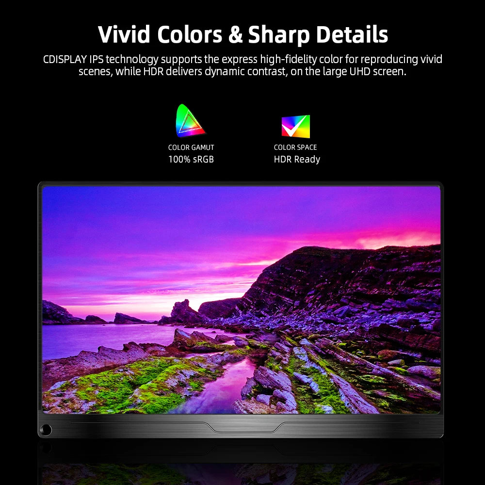 Cdisplay 4K ޴ , 15.6ġ UHD Ʈ , 1300:1 100% sRGB USB-C HDMI ޴  ÷, PS5 Xbox Switch PC ̸ӿ ͺ 