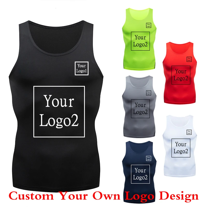 

Men's Custom Logo Running Vests Sports Tight Quick-Dry Shirt Sleeveless Fitness Stretch Jersey Solid Running Body Shirt