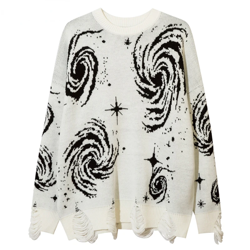 

Autumn Mens Oversized Knitted Jumper Sweaters Hip Hop Ripped Swirl Knitwear Streetwear Harajuku Fashion Casual Pullover Clothing