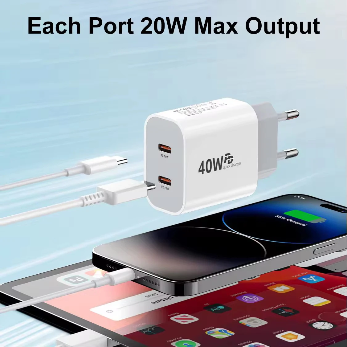 Original 40W Type C Fast Charger with PD Charging Cable - Premium Phone Accessory