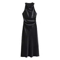 MUJER Satin Ruched Long Dresses for Women Sleeveless Summer Dress Woman off Shoulder Party Womens Dresses Beach Female Dress - Image 5