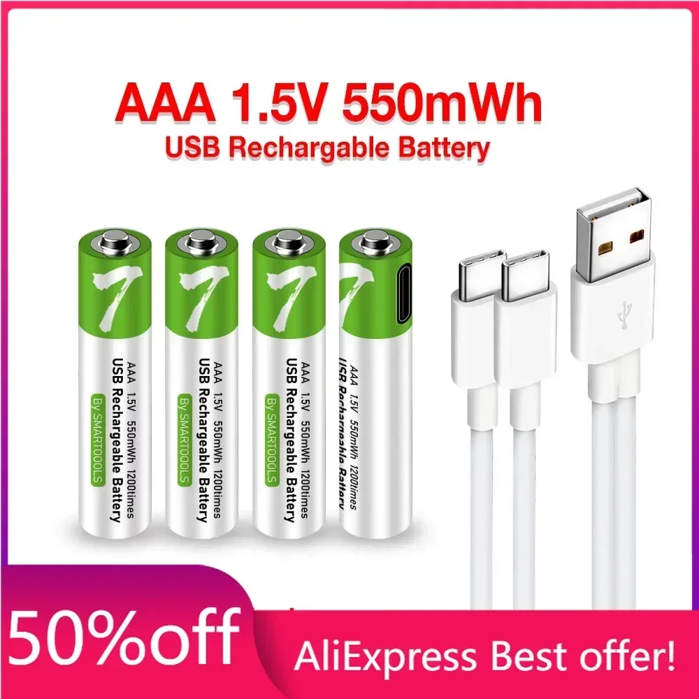 

1.5V AAA 550MWh USB Rechargeable Li-ion Battery for Remote Control Wireless Mouse Toy + Type-C Cable Charger