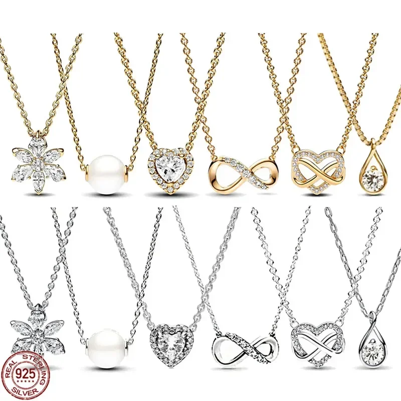 

New 925 Sterling Silver Classic Water Droplet Heart-shaped Pearl Snowflake Pendant Necklace Exquisite Light Luxury Charm Jewelry