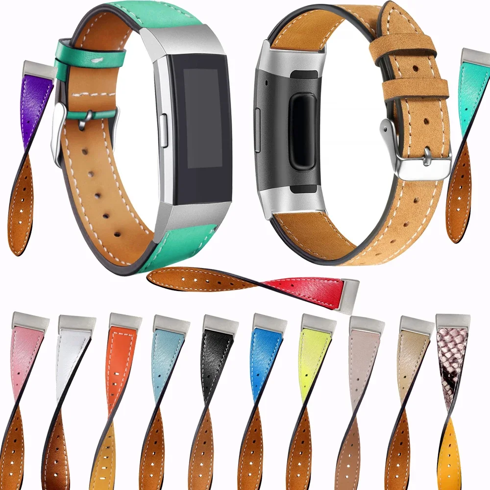 

Replacement Fitbit Charge 3 Bands Leather Straps Band Interchangeable Smart Fitness Watch Bands With Stainless Frame for Charge3