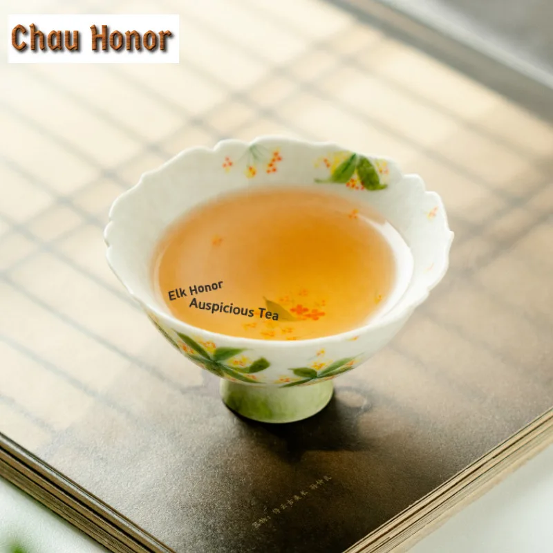 1pc 75ml Hand-painted Osmanthus Flowers Teacup Traditional Tea Bowl Cup For Tea Tea-tasting Personal Cup Chazhan Master Cups Tea