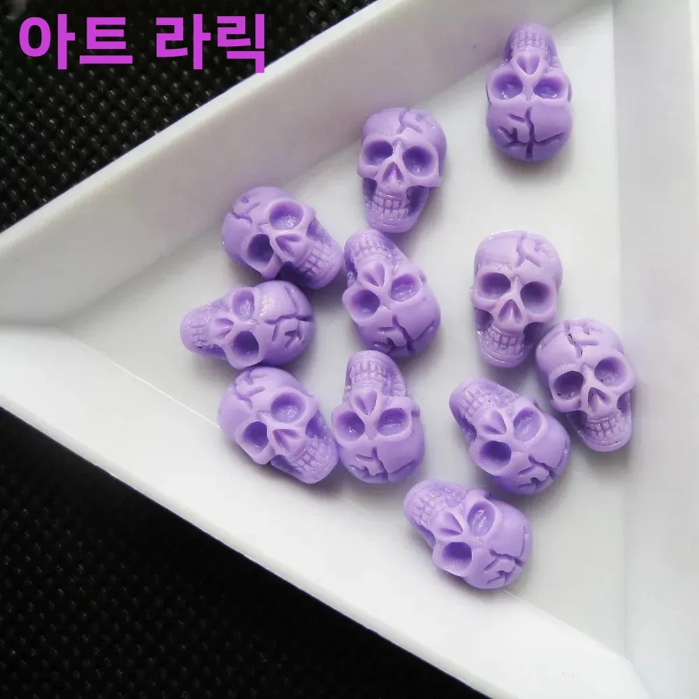 20개 네일 아트 3D 해골 뼈 디자인 레진 비즈, DIY 아크릴 UV 젤 네일 아트 팁 장
