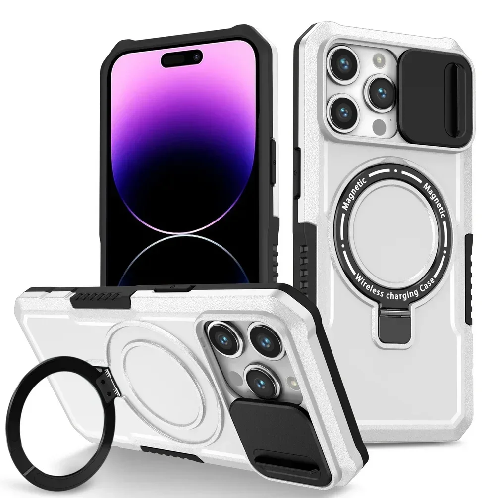 Luxury Metal Phone Case with 360° Built-in Bracket and Sliding Camera Protection
