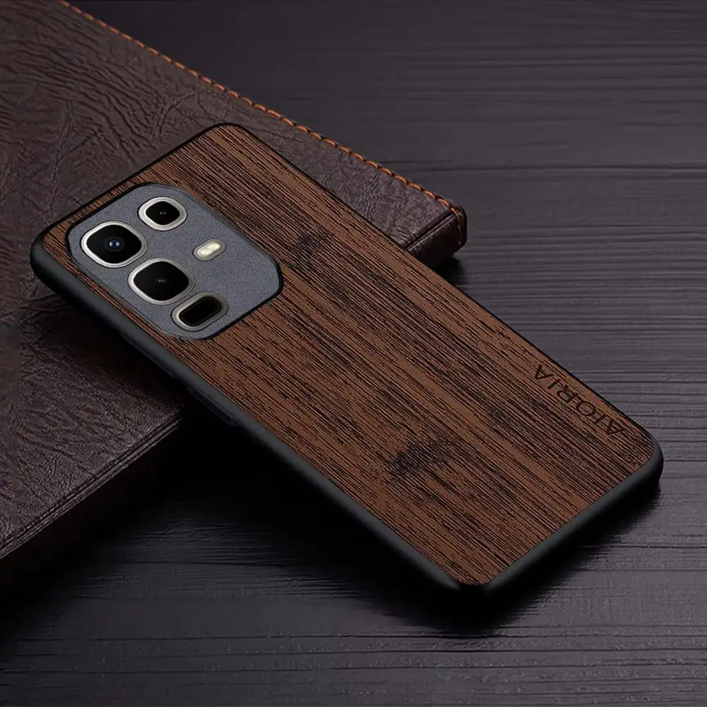 Wood Grain PU Leather Phone Case - Elegant Cover