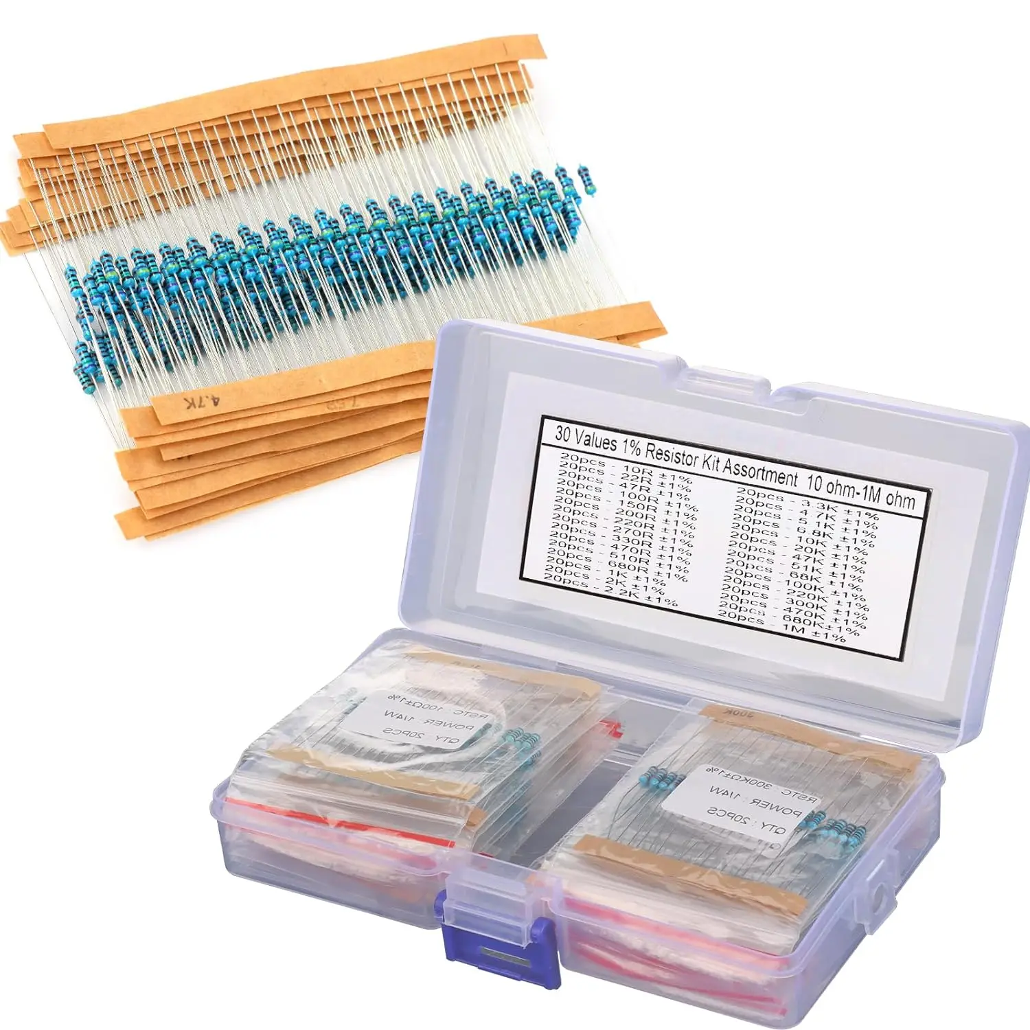 Película 2600pcs 130 Valores 1/4W 0.25W 1% Resistencias