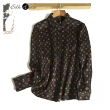 2022 Women's Shirt Fashion New Black Background Fragrant Cloud Yarn 100% Natural Mulberry Silk Shirt