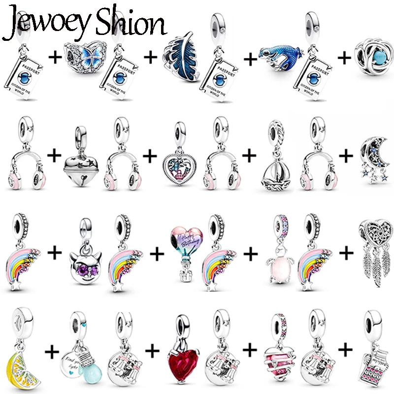 

2Pcs/lot Rainbow & Passport & Telescope Bead With Pendant Fit DIY Brand Charm Bracelet & Necklace For Women Jewelry Making Gift
