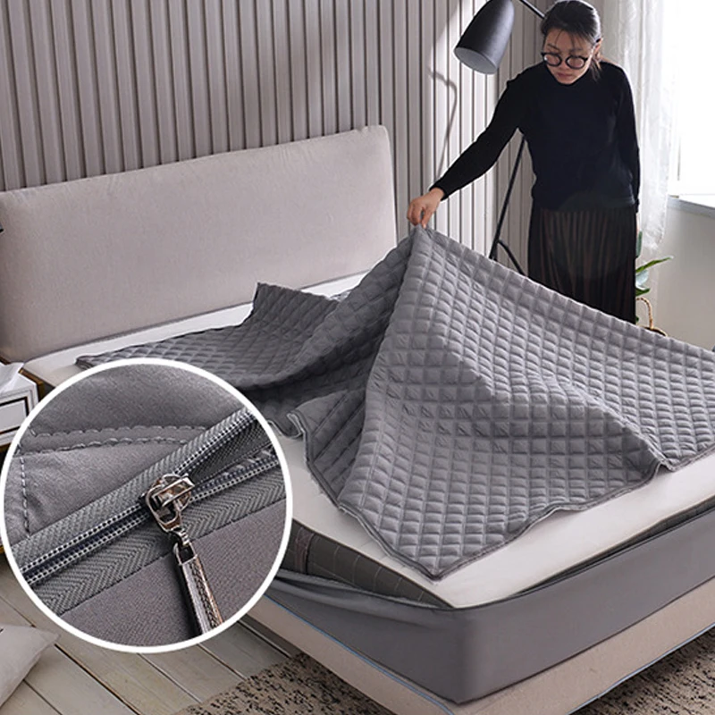 Düz renk tahta kurusu geçirmez yatak örtüsü fermuar jakarlı kapitone yatak  koruyucu tamamen tüm boyut yatak için yatak pedi kapakları - AliExpress