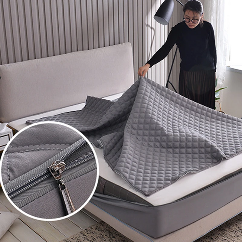 SolidColorBedBugProofMattressCoverZipperJacquardQuilted