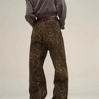 Tan léopard jean femmes Denim pantalon femme surdimensionné jambe large pantalon Streetwear Hip Hop Vintage vêtements ample décontracté 3