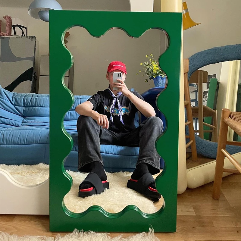 

Green Rectangle Decor Mirror Art Aesthetic Luxury Big Maiden Full Body Mirror Modern Apartment Unique Spiegel Home Decoration