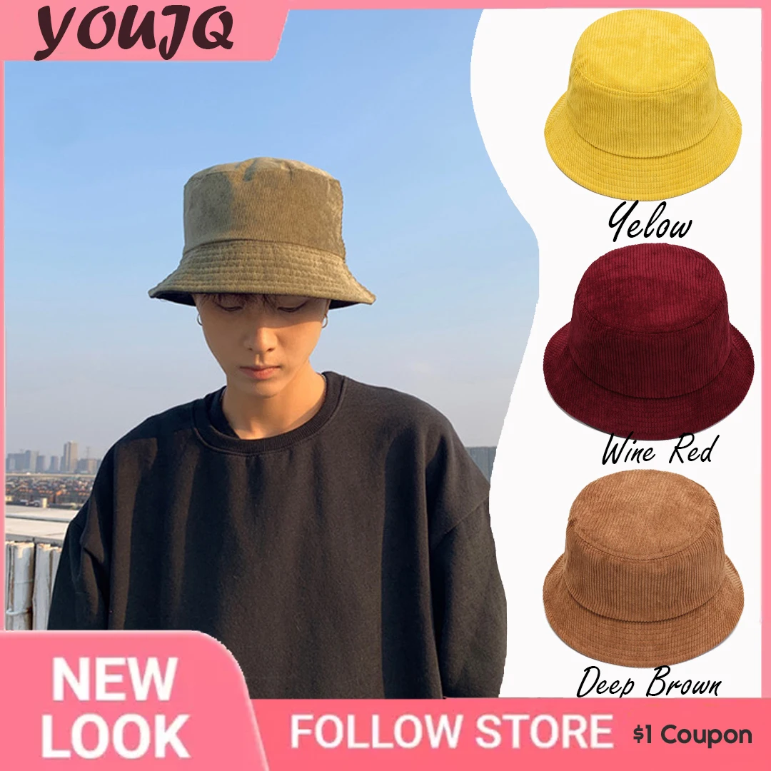 Women's Corduroy Bucket Hat Men's Casual Winter Warm Plain Bob Panama Caps Wide Brim Sun Fishing Fisherman Hat for_voghion.com