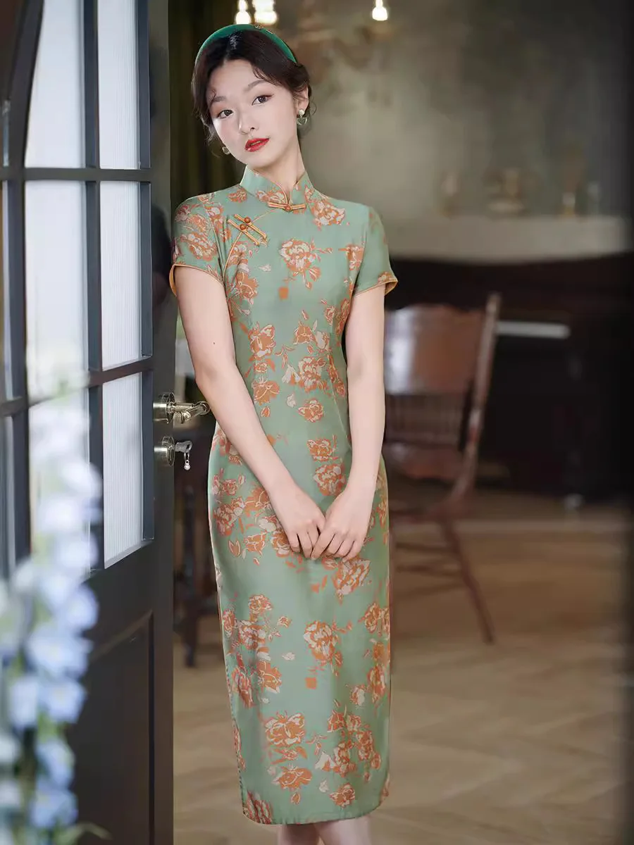 2024 Spring/Summer New Improved Qipao Mid length Style Slim Fit Women  Cheongsam Dress - AliExpress 200000532