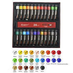 Vibrant Acrylic Paint Set for Diverse Surfaces - 12ml Tubes, Assorted Colors (24 colors)