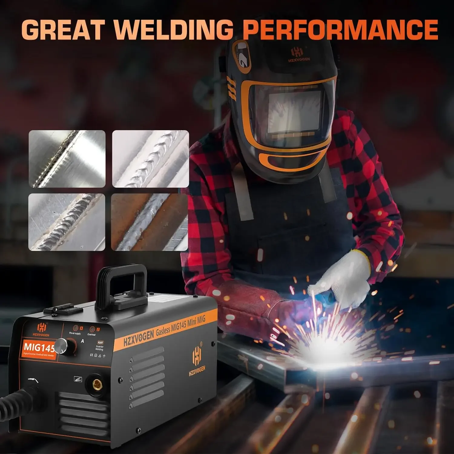 145A MIG Welder 110V/220V Flux Core Welder Dual Voltage Gasless MIG Welding Machine IGBT Inverter Portable Machine