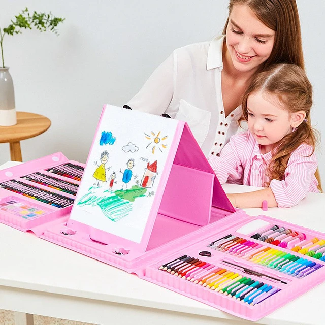 42-208PCS Kids Art Painting Set Toy Watercolor Pen Crayon Pencil  Educational Drawing Board Doodle Tool Kit Child Girl Gift Toys