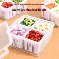 Boîte de rangement pour réfrigérateur, 4 grilles, aliments, légumes, fruits, organisateur de réfrigérateur, panier de vidange, viande, oignon, gingembre, bac à légumes transparent 3