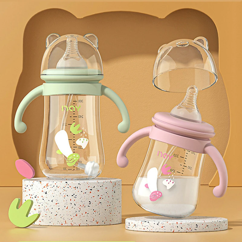 Baby Bottle with Handle PP Bottle Water Cup Set Silicone Pacifier 300ML Large Capacity Multi-purpose Baby Feeding Supply