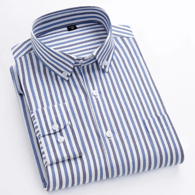 Classic-Cotton-Shirt-Men-s-Long-Sleeved-Striped-Plaid-Comfortable-Soft ...
