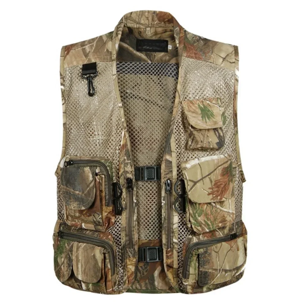 Veste sans manches camouflage vert pêche été pour hommes - Veste mesh respirante multi-poches photographe